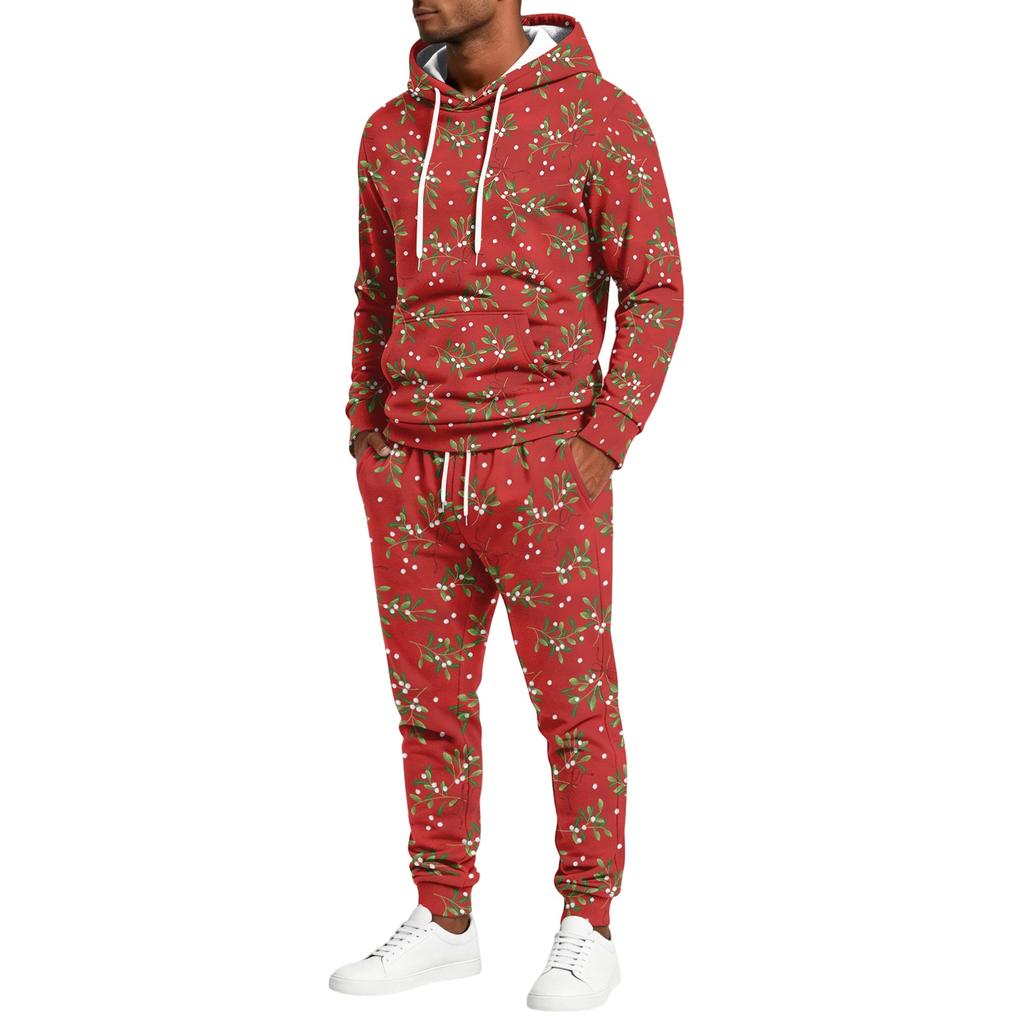 Men's Christmas Print Hoodie and Straight Leg Sweatpants 2 Piece Casual Outfit
