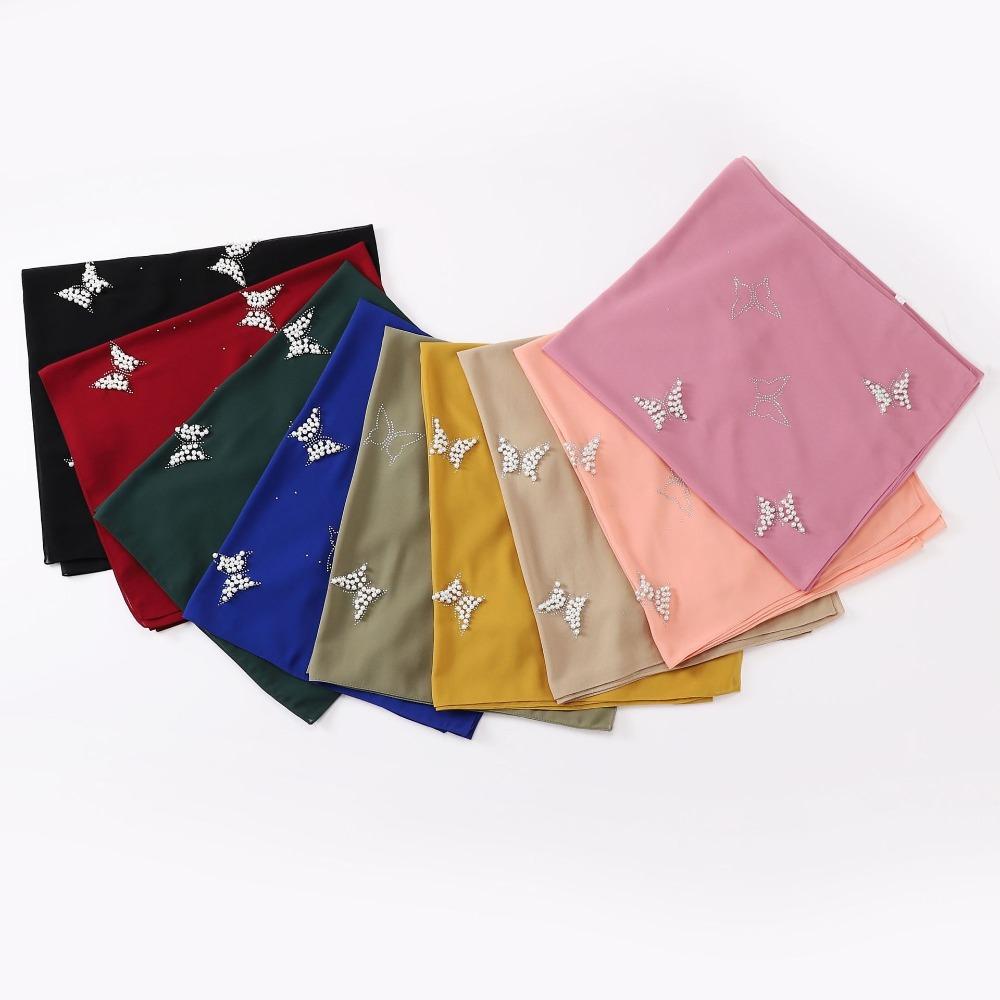 Malaysia Scarf Pearl Silk Headscarf Islamic Clothing Turbans Satin Hijab  For Women