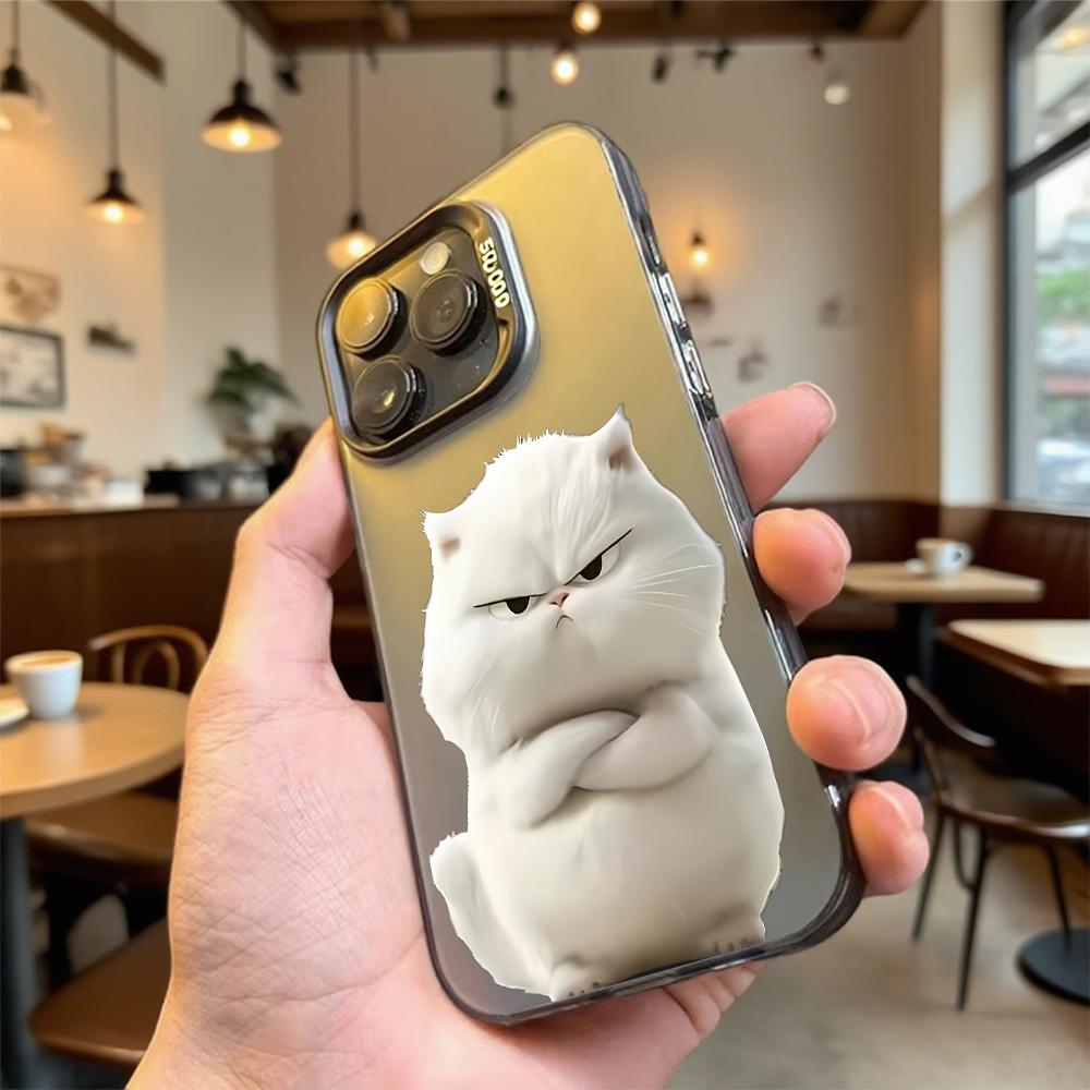 Angry White Cat Shockproof Phone Case for Iphone 16 15 14 13 12 11 Pro Max/Mini Anti-Scratch Premium Hard Cover