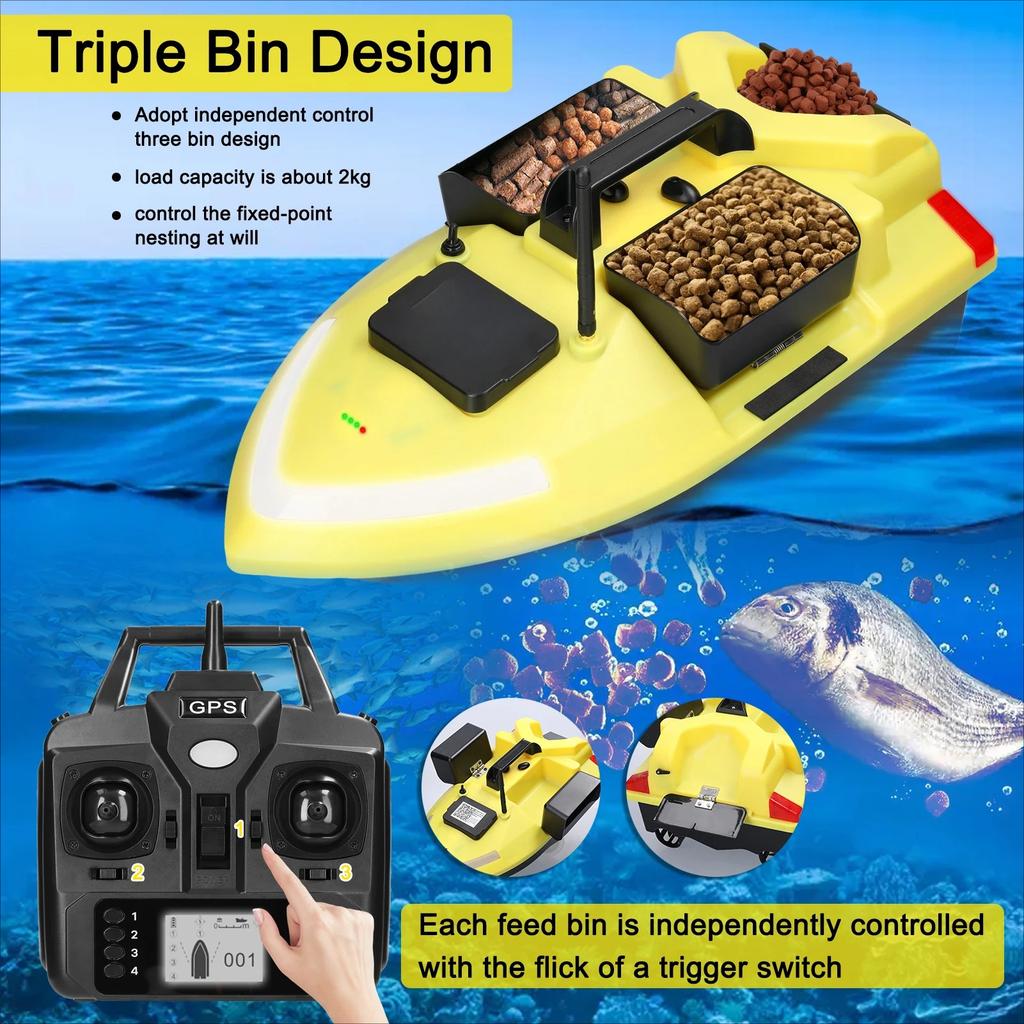 2026 V020 Barca da Esca Intelligente GPS per la Pesca Barca da Esca con Telecomando 500m Motore Doppio Sonar per Pesci Supporto Crociera Automatica/Ritorno/Correzione Rotta