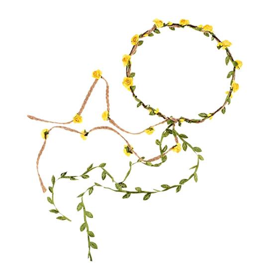 Couronne de Fleurs Roses avec Liane de Cheveux Bandeau Floral Bohème Couronne Florale Hawaïenne Couronne Florale de Fête pour Mariage Photos de Vacances à la Plage