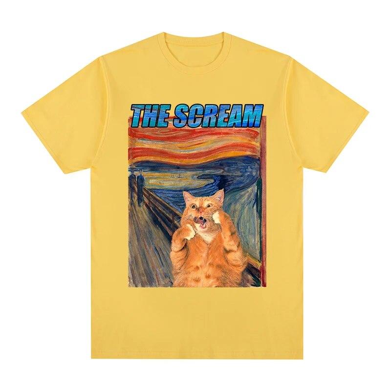 

Cat Scream Летняя свободная крутая модная футболка с принтом животных 90-х годов, хлопковая футболка унисекс, новая футболка, женские топы XL
