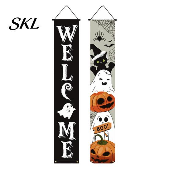 Decorative Party Accessory Halloween Porch Sign Banner, Pumpkin Ghost Awning Hanging Wall Indoor Decoration Door Decoration, Front Wreath Banner Yard