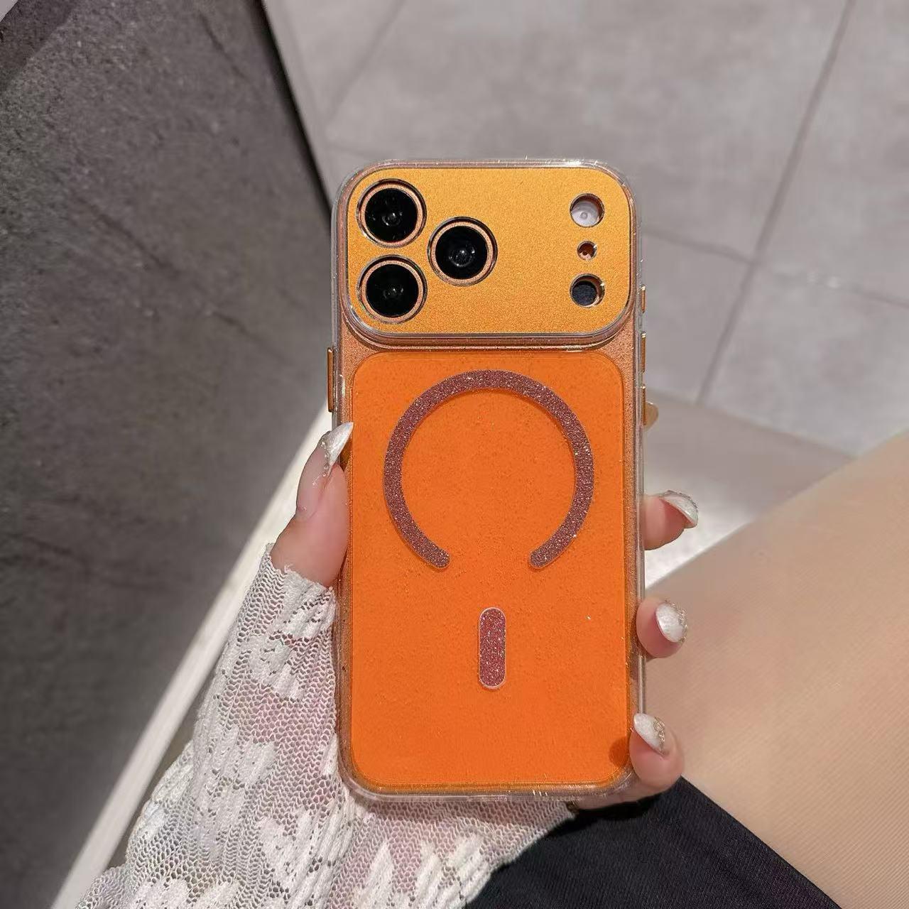 

Clear Glitter Magnetic Case for iPhone 16/17 Pro Max with Precise Cutouts 16 Pro Max оранжевый/мерцание