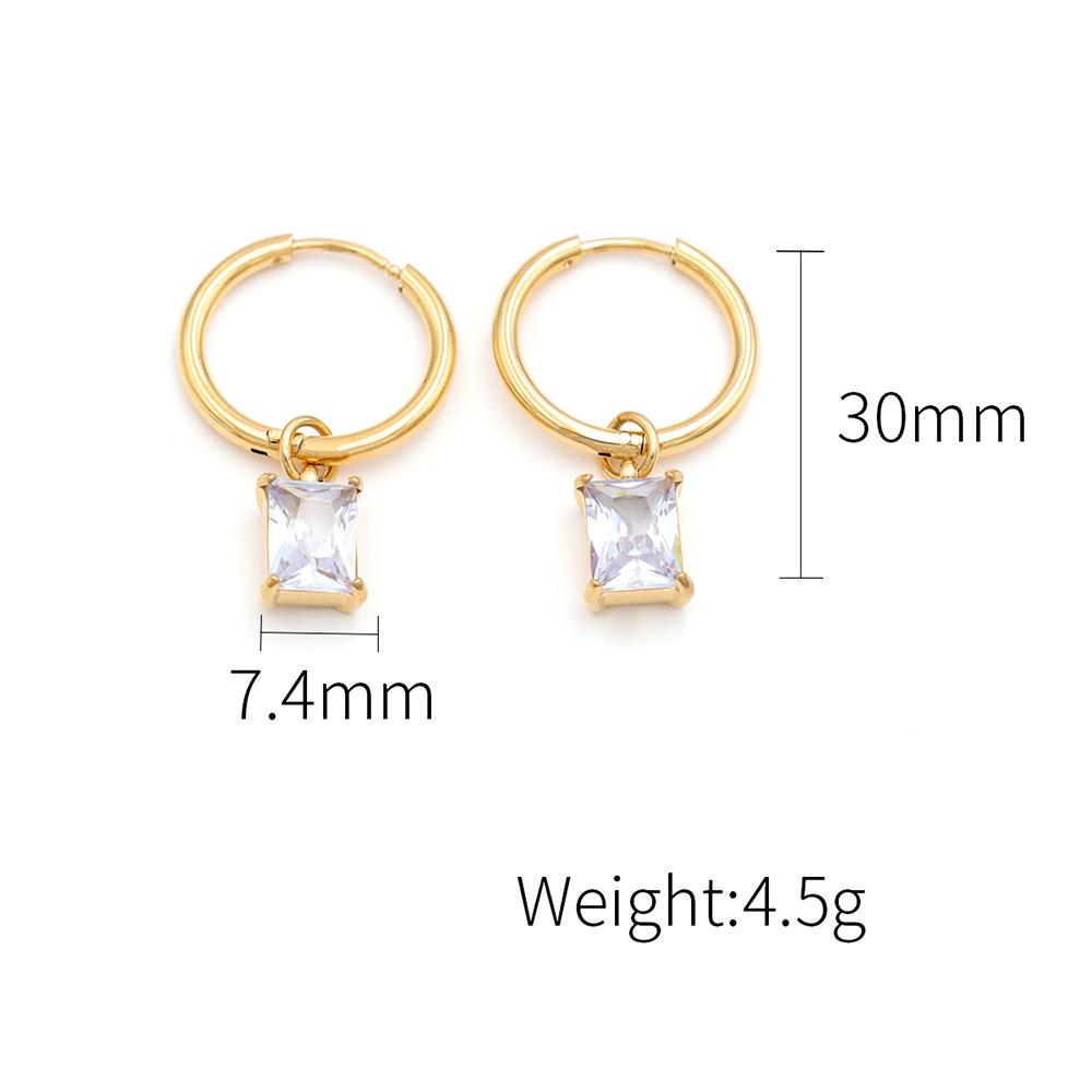 Wind Rectangular Zircon Earrings Women'S Niche Design Sense 18K Titanium Steel Premium Sense Earrings