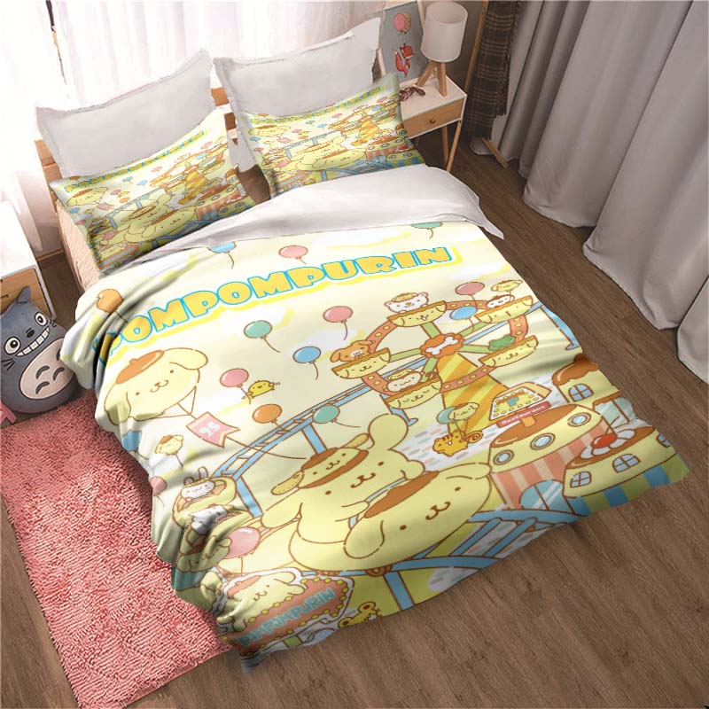 Cartoon Character (Pom Pom Purin) Printed Bedding Set Duvet Cover 1 Duvet Cover 2 Pillowcases Adult and Children Bedding Set Lux