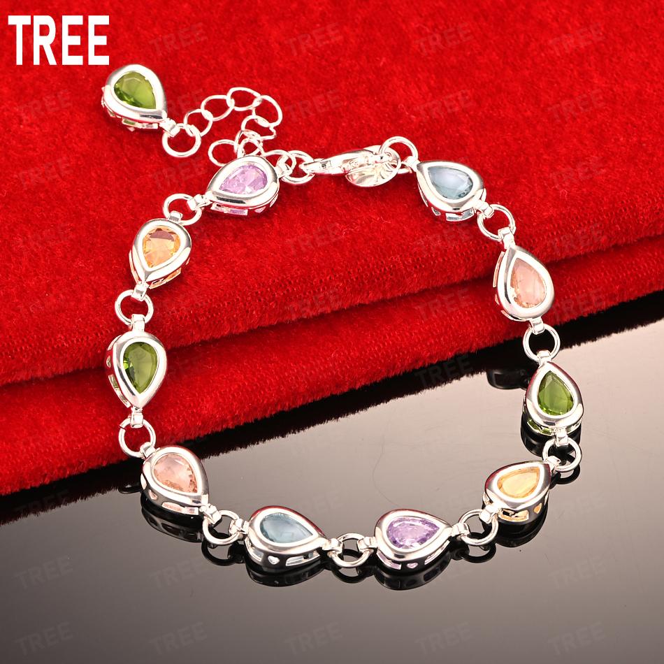 925 Sterling Silver Exquisite AAA Zircon Water Drop Bracelet-Fashion Gift Jewelry 20cm
