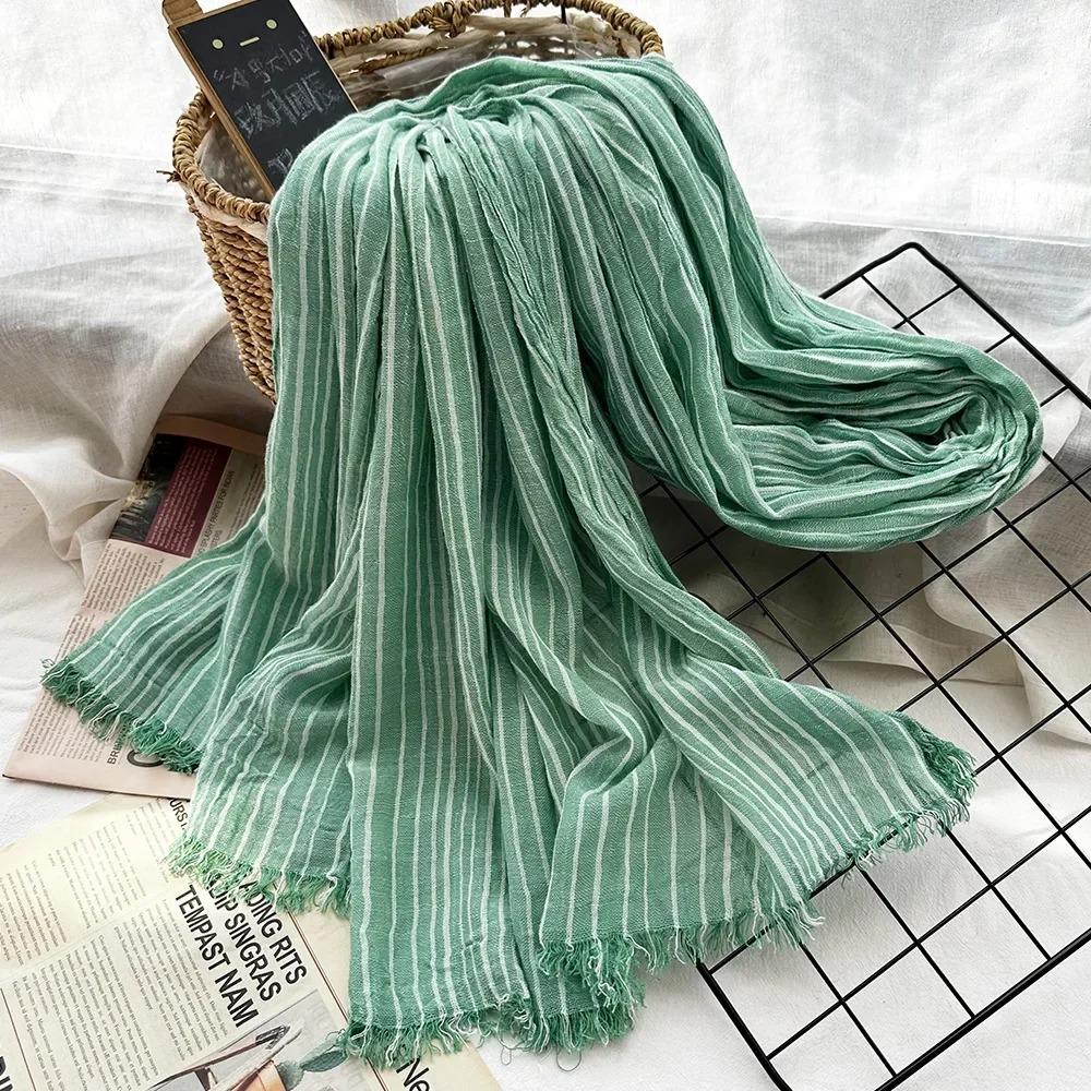 New 190*80cm Artistic Style Striped Cotton Linen Scarf Shawl Men's and Women's Same Style Mori Foulard En Mousseline Scarves
