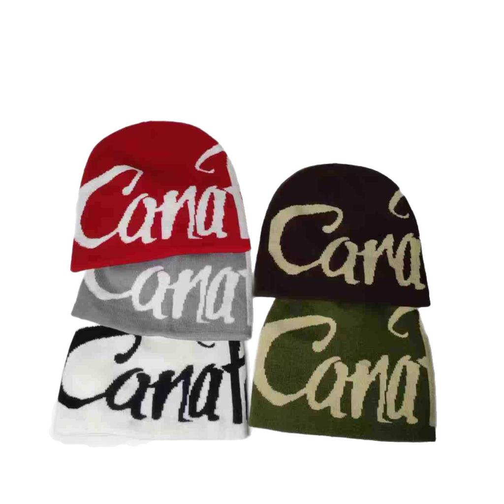 Street Letter Jacquard Knitted Hat Women's Autumn and Winter Windproof and Warm Headgear Showing Face Small Wool Hat