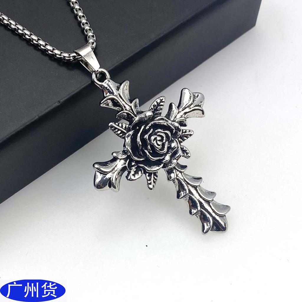 Halloween Hip Hop Retro Rose Flower Pendant Necklace Long Necklace Sweater Chain