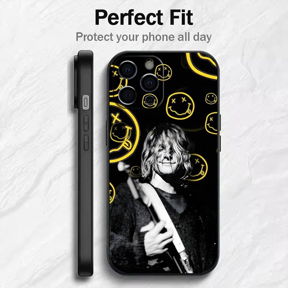 Singer K-Kurt Cobain N-Nirvana Phone Case For iPhone17,16,15,14,13,12 Plus,Max Soft Silicone Black Cover