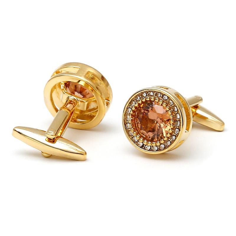 Men s Cufflinks Vintage Light Luxury Set Zircon Rhinestone Round Gold Copper Sleeves artificial