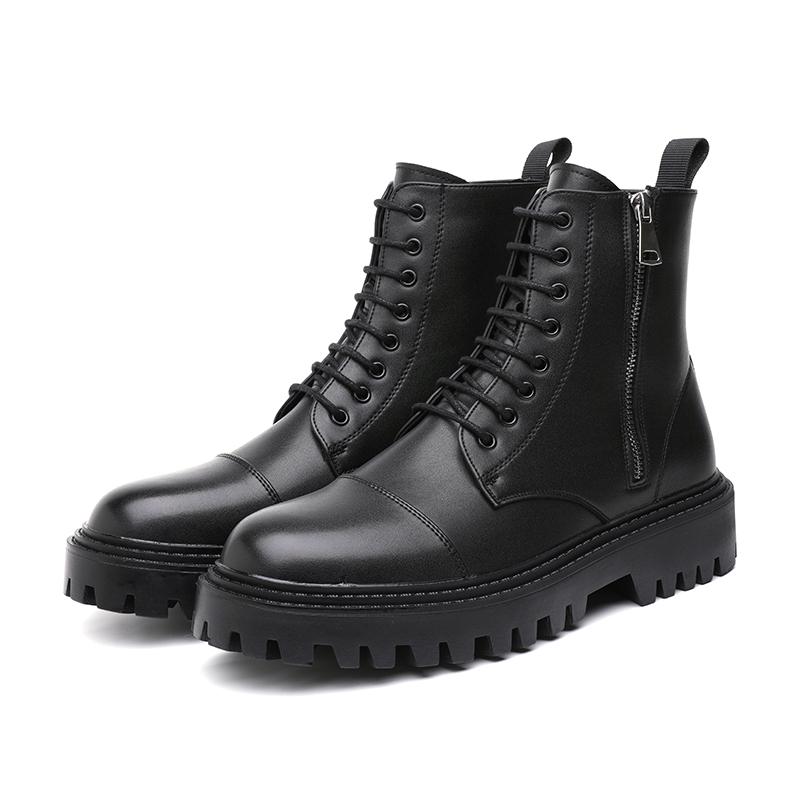 

Осенне-зимние высокие мужские черные ботинки со шнуровкой и круглым носком для отдыха, универсальные повседневные кожаные туфли из нескользящей резины 44