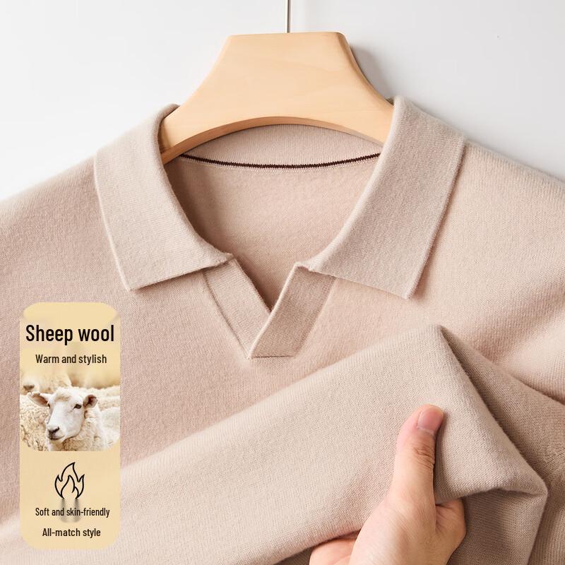 

Jinjuan Мужской вязаный свитер из 100% шерсти с лацканами XL