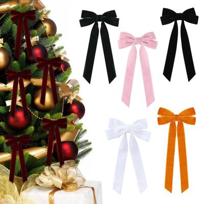 2 Pcs Velvet Christmas Bows Decoration 5" X 10" Vintage Ribbon Bows Christmas Tree Ornament for Tree Home Party Wreath Holiday Decor