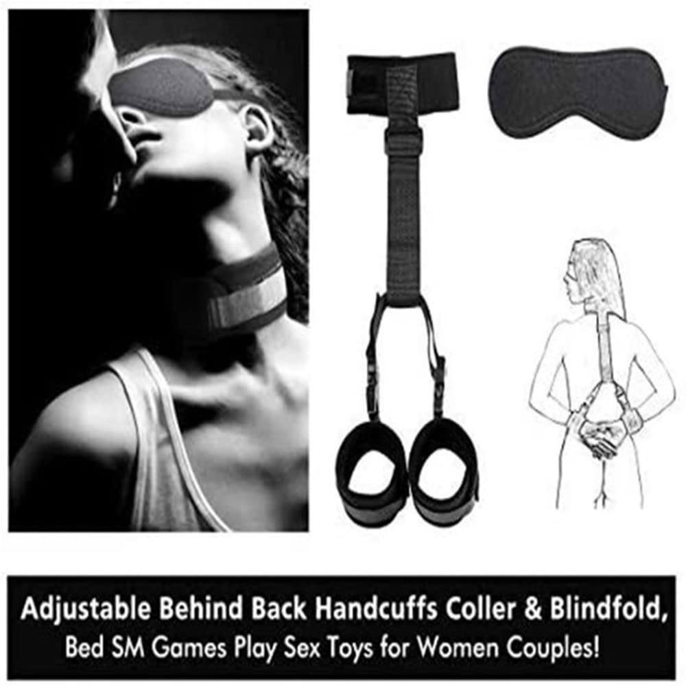 Samcos SM Restraints Eye Mask with Collar and Back Cuffs Both Hands Adult SM Cosplay 2-Piece Set, Restrained, Unisex, Toys, (Black)