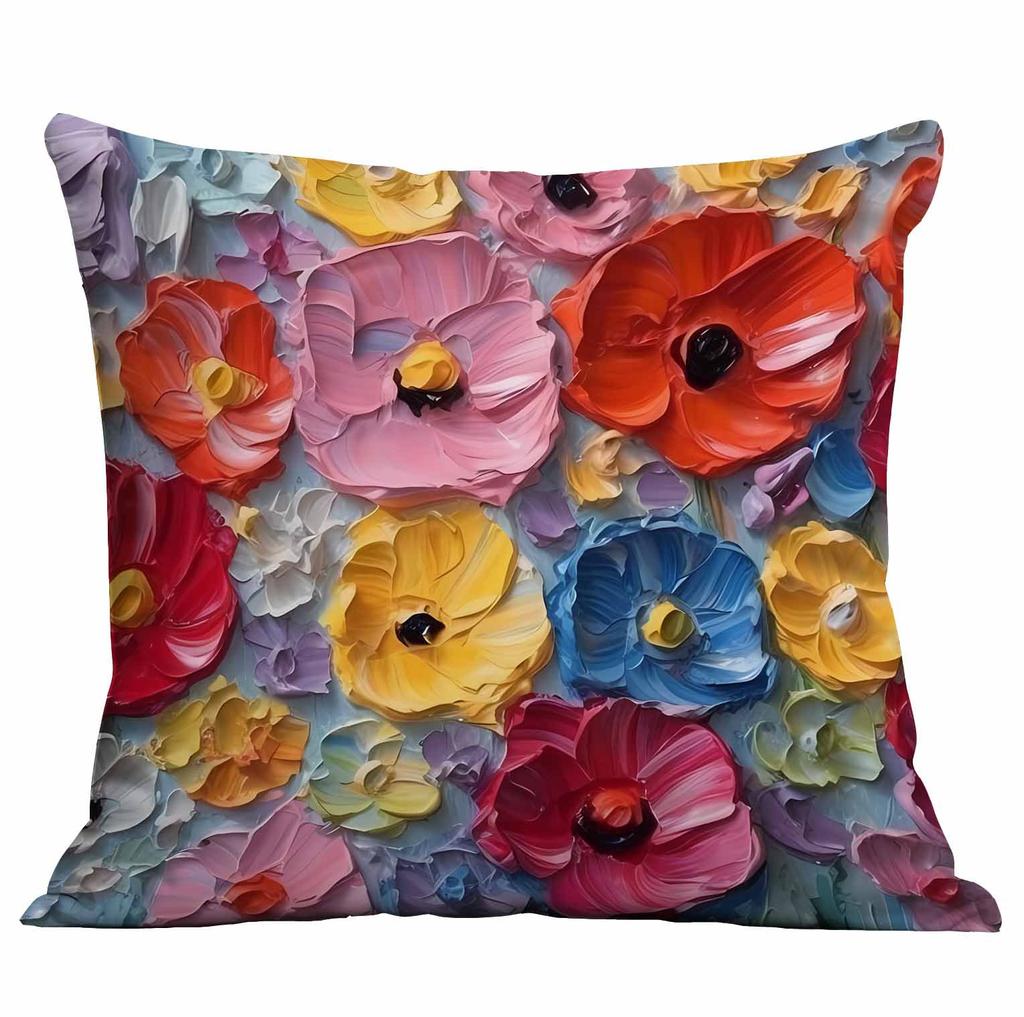 New Oil Painting Style Flower Pillowcase Home Furnishing SF Express Cushion Pillowcase Decoration