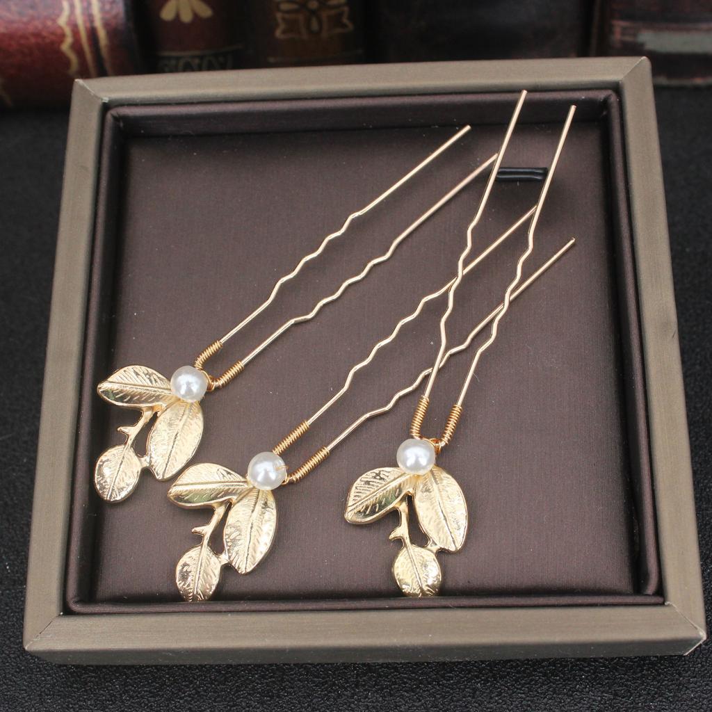 Women U-shaped Hairpin Pearl Barrette Clip Hairpins Leaf Bridal Hair Jewelry Accessories DIY Wedding Hairstyle Design Tools Gift