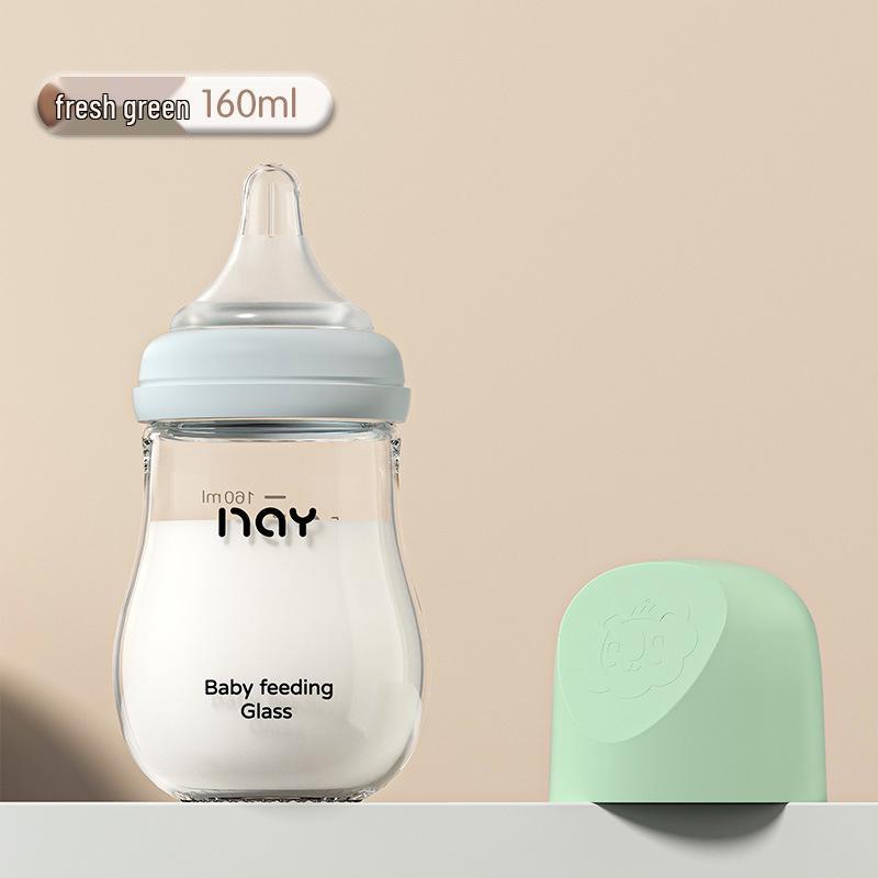 Nuoxin Baby Anti-Choke Borosilicate Glass Feeding Bottle for Newborns, Anti-Bloating, Medium Size.