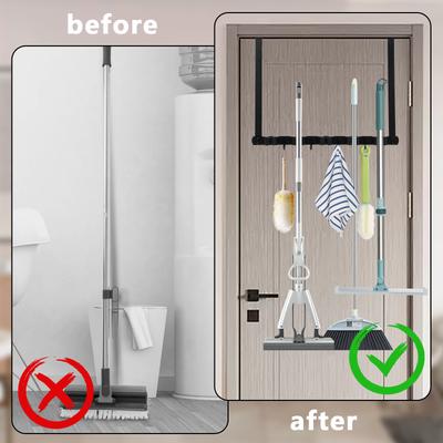 Mop and Broom Organizer Mop Holder Rack Wall Mounted Multi-Functional Drilling Free Broom Holder Tool Bathroom Kitchen Storage