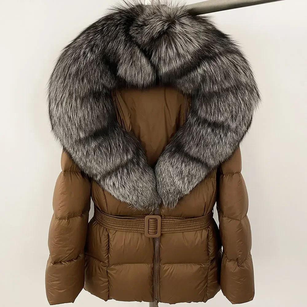 OFTBUY 2024 Jachetă albă din puf de rață, groasă, caldă, 90%, jachetă de iarnă pentru femei, cu guler de blană de raton naturală, cu glugă, casual