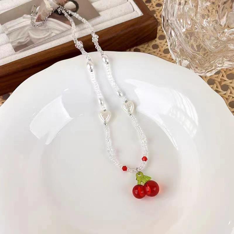 Cherry Necklace Pearl Love Beaded Summer Versatile Simple Necklace Clavicle Chain Love New Trendy Jewelry Accessories