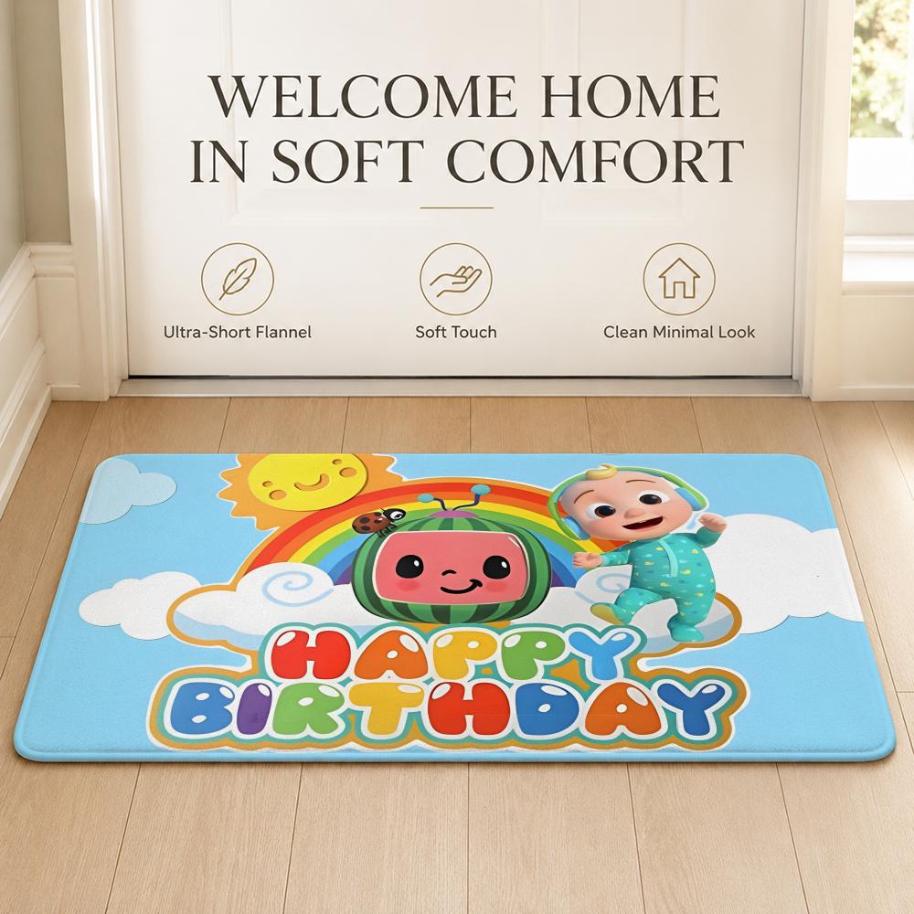 Cute C-CoComelon Floor Mat Cozy Minimalist Flannel Area Rug Anti-Slip Washable Bedroom Living Room Decor