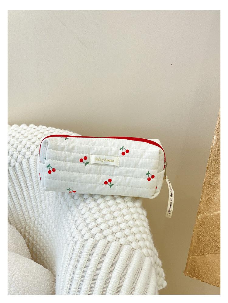 

1pc Cherry Embroidered Pattern Storage Bag Large Capacity Women s Cosmetic Bags Portable Travel Storage Bag Pencil Case Handbags