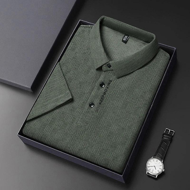 Nová pánská business casual košile s krátkým rukávem s odznakem, jednobarevná polokošile, módní, prodyšná, pohodlná, všestranný top