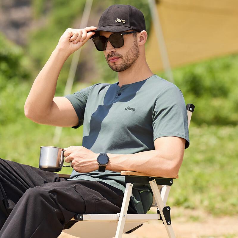 JEEP Men s Casual V-Neck One-Button Short Sleeve T-Shirt 3XL