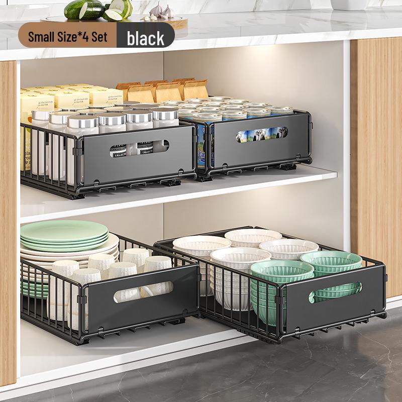 

Двухъярусная выдвижная полка для кухонной мойки для хранения приправ и закусок Four Sets Low Single Layer Black