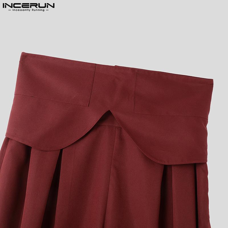 INCERUN Men High Wrap Waist Side Zip-up Casual Loose Wide Legs Pants Long Trousers