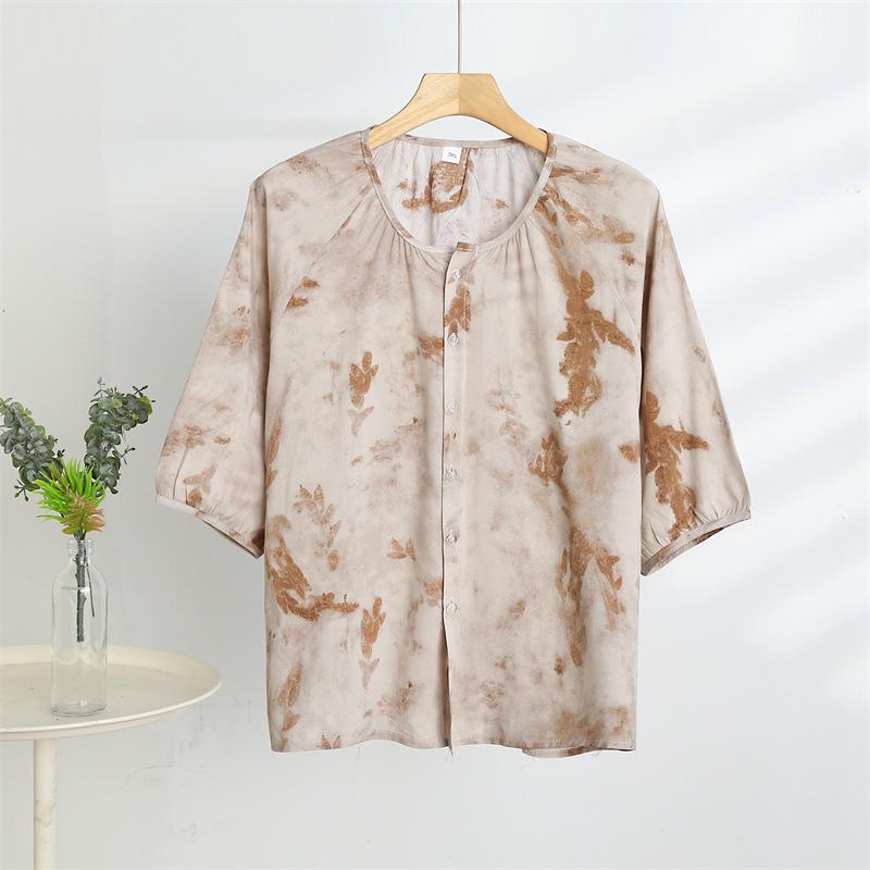 

Женская футболка батик из хлопка и вискозы больших размеров с коротким рукавом - Легкая защита от солнца для зрелых женщин 4XL