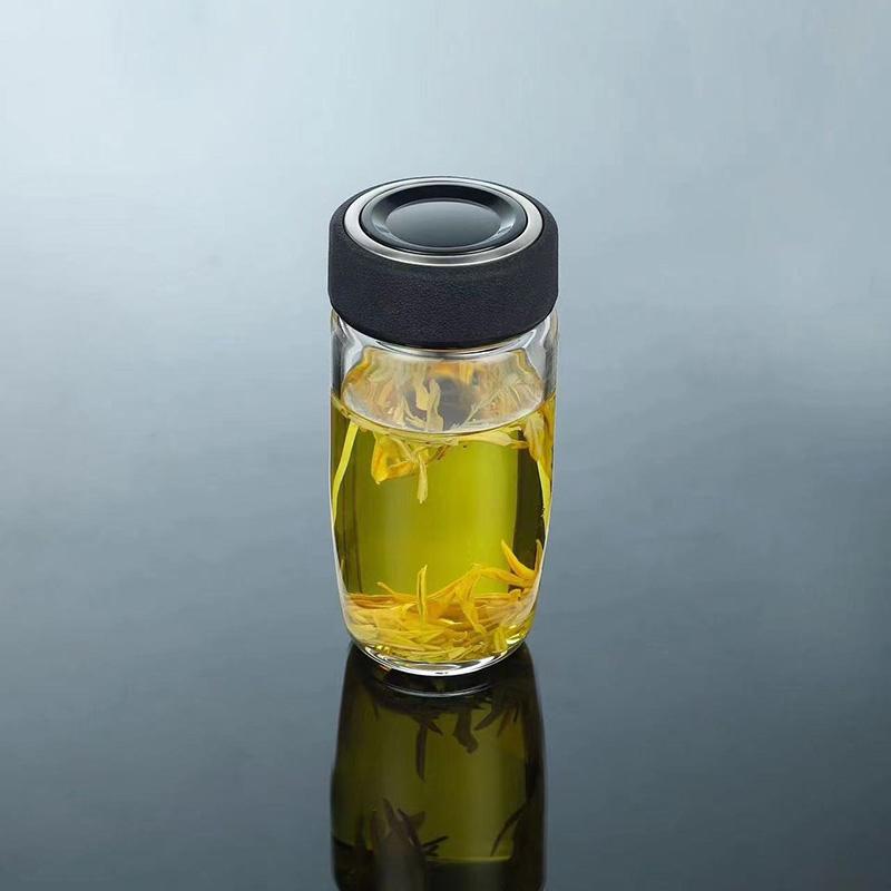 450ML Glass Water Bottle Oval Shaped Double Layer Tea Water Cup Infuser Tumbler Drinkware Water Bottle With Tea Filter