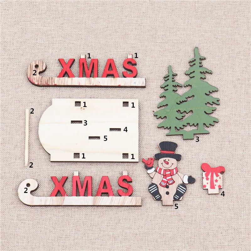 Christmas Decorations Wooden DIY Sleigh Skiing Cartoon Santa Desktop Ornament Children's Gift Small Gift