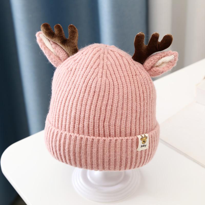 Kids Christmas Cap Cute Elk Ear Baby Beanies Cartoon Antlers Toddler Crochet Bonnet 1-4year Children Winter Warm Woolen Knit Hat