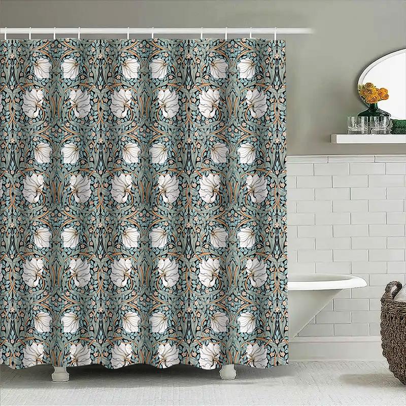 Vintage Floral Shower Curtain Soft Fabric Decorative Bath Rug Cover With Rod Pocket For Home Bathroom Decorations