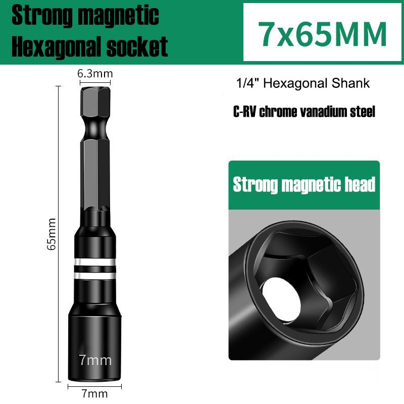 6-14mm Strong Magnetic Socket 6.3mm 1/4" Shank Hexagon Screwdriver Bit Hand Electronic Drill C-RV Nut Key Rotary Tool Accessories