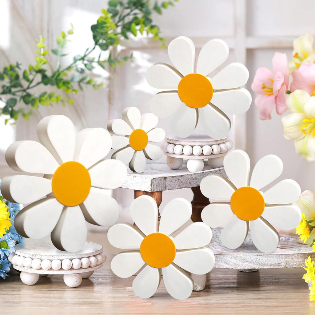 Wooden Daisy Ornaments With 3d Flower Craft For Vintage House Decor