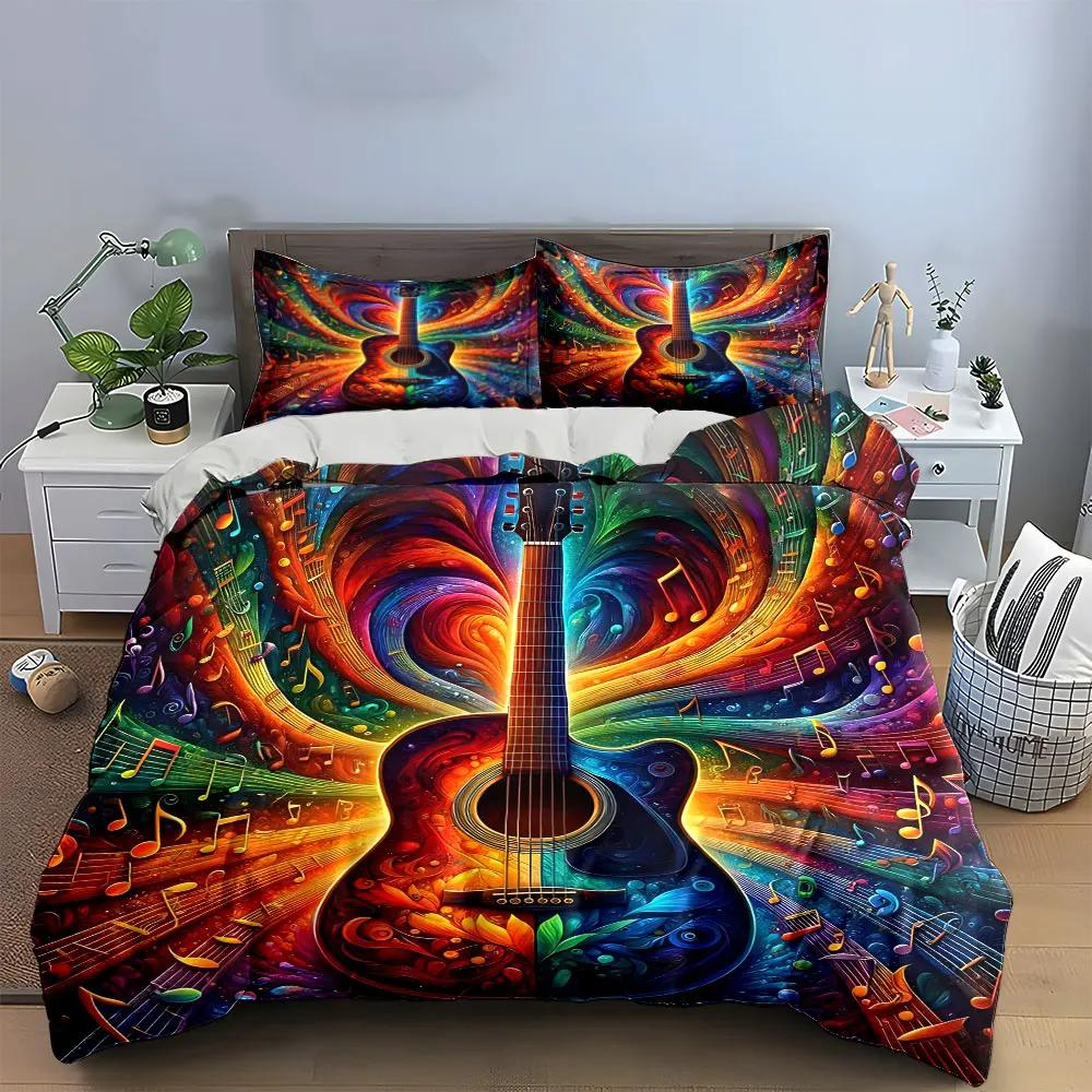 Colorful Music Art Decor Set Soft Comfortable Duvet Cover Bedding Set Included 1*Duvet Cover & 2*Pillowcases gift