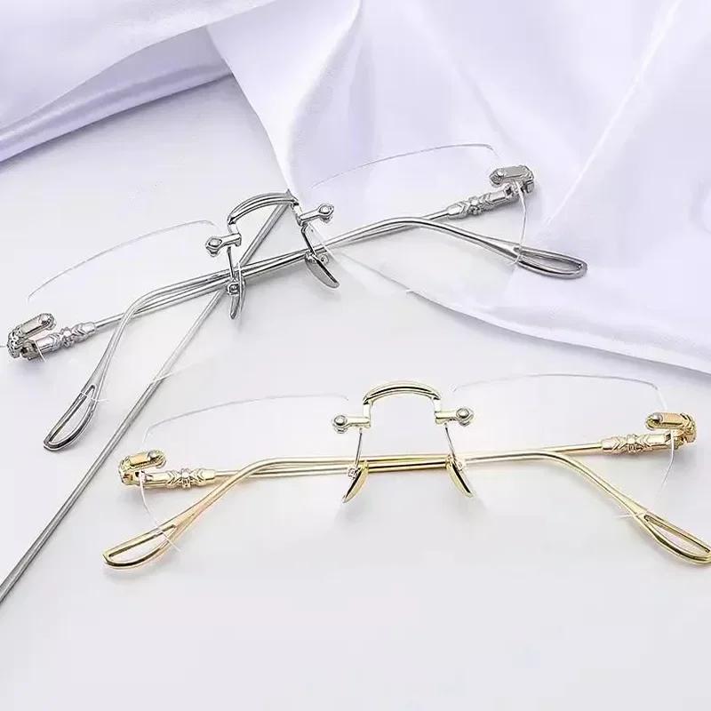 Transparent Square Rimless Eyeglasses Blue Light Blocking Glasses Fashion Frameless for Women Men Silver Computer Glasses
