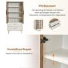 Glass Display Case LED Lighting, Two-Part White, Adjustable Shelves, 2 Drawers, Modern Bookcase Standing Display Case Office Cabinet