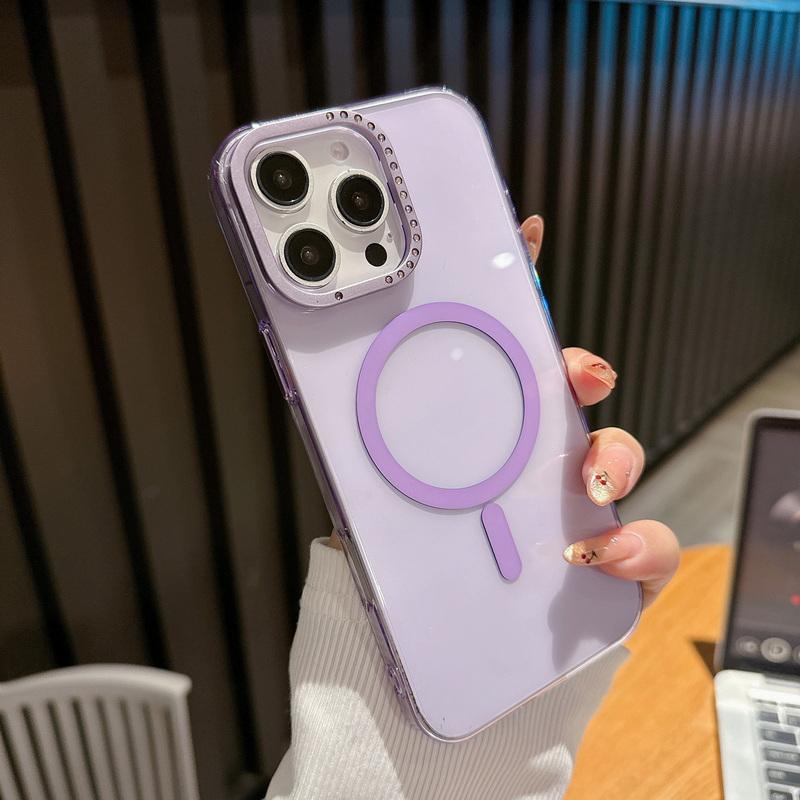 Diamantrahmen Metall Kamera Ständer Handyhülle Für iPhone 16 Pro 15 Pro Max 14 für Magsafe Klar Stoßfest Kabelloses Laden Magnetische Rückseite