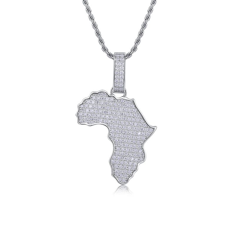 Moissanite Pendant Africa Map Shape S925 Silver 18K Gold Plated Hip Hop Jewelry Necklace Unisex for Party Streetwear Looks