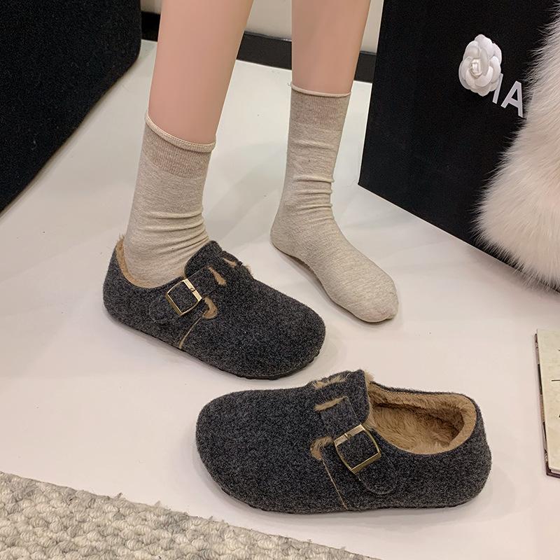 Belt Buckle Platform Boken Shoes 2025 Autumn and Winter New Casual Doudou Shoes Lazy One Pedal Velvet Cotton Shoes Women
