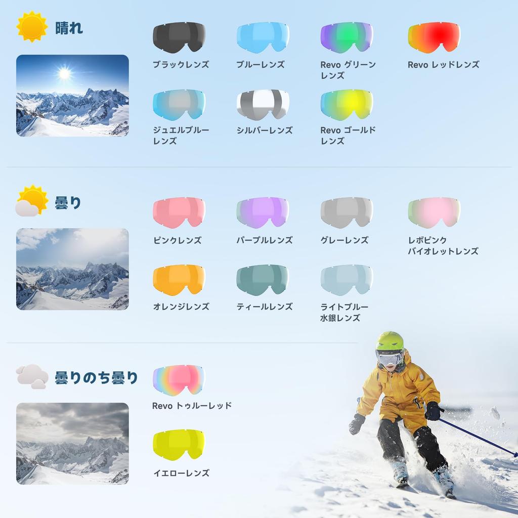 Findway Kids Ski Goggles, OTG Over-Glasses, Anti-Fog Dual Lens, Wide View (White Frame / Full Revo Pink, VLT 46%) for Snow Sports