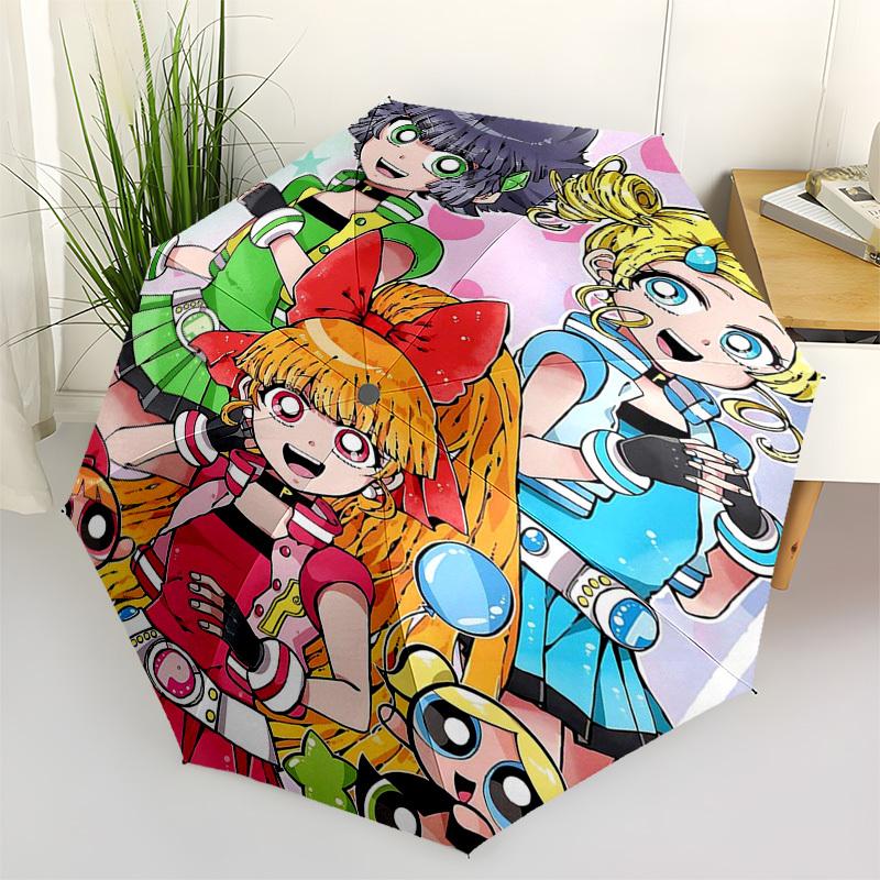 

1pc Powerpuff Girls Automatic Opening/Closing Outdoor Umbrella with Portable Tri-Fold Design, 8-Rib Iron Frame Outdoor for Fans, Travelers, Daily