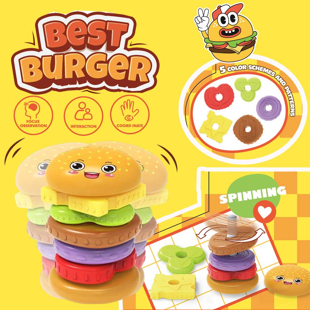 Burger Baby Montessori Sensory Intellectual Development Set, Developing Fine Motor Skills, Stacking Tower Learning Toys