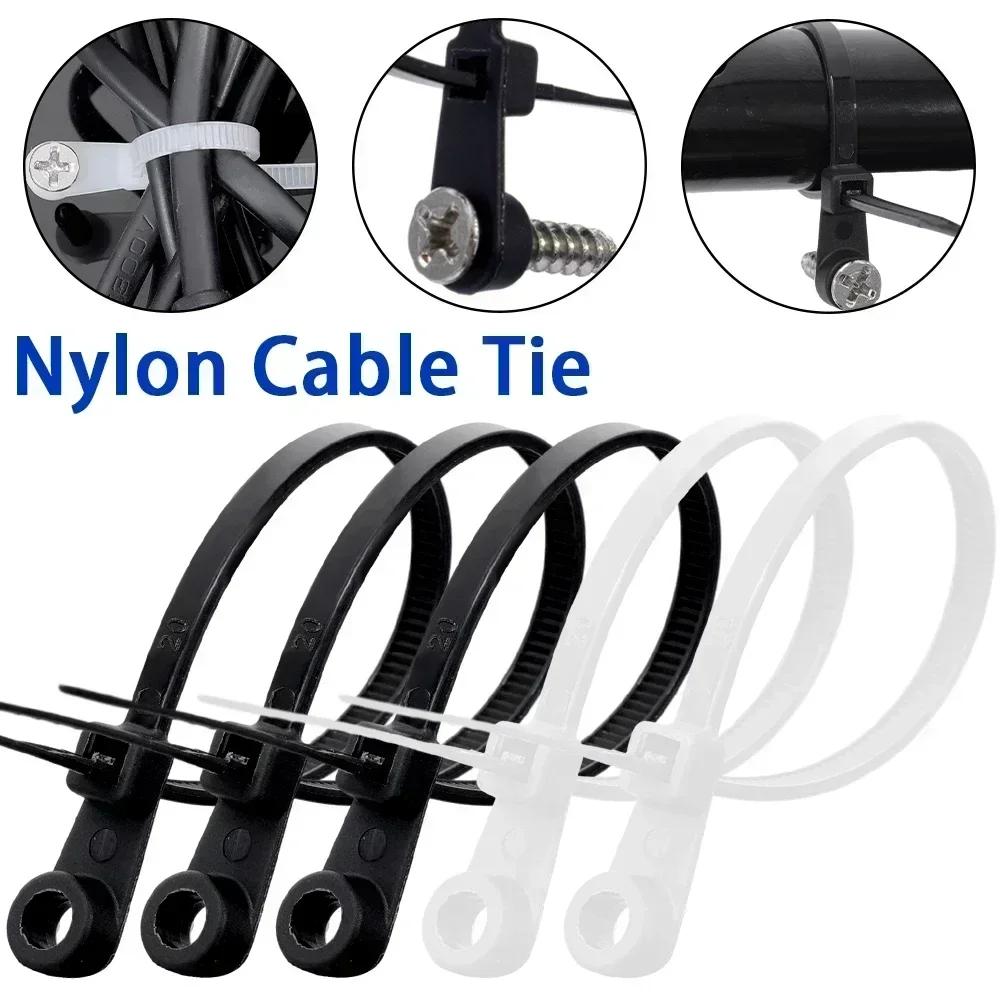 300/100PCS Screw Hole Cable Ties Self Locking Nylon Cord Straps Fastening Loop Reusable Fixed Cables Zip Tie Office Organizer