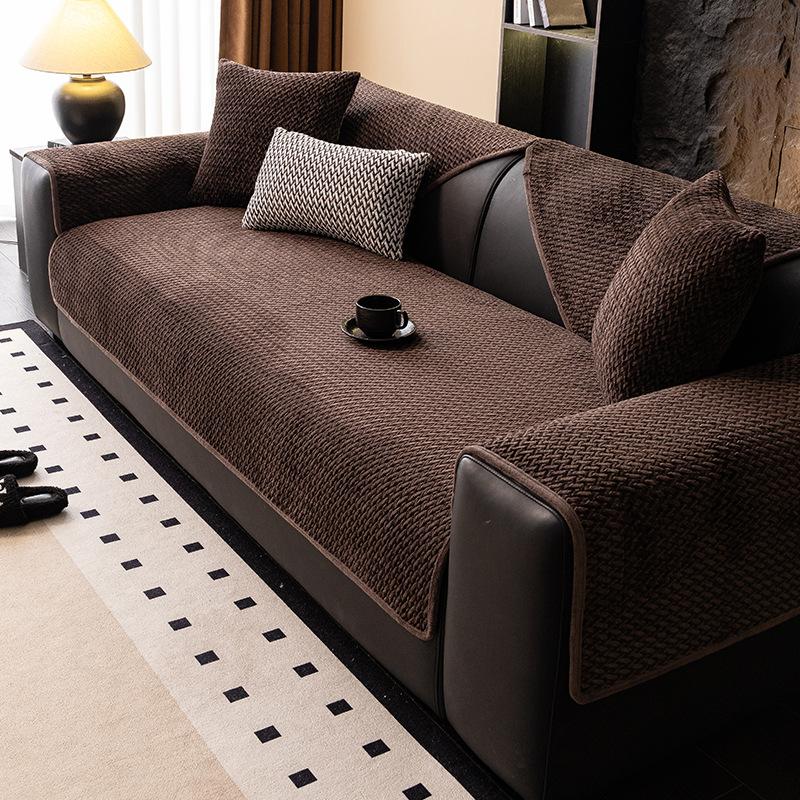 New Sofa Cushion Autumn And Winter Plush Thickened Non-Slip Seat Cushion Premium Leather Sofa Cover Cloth Towel
